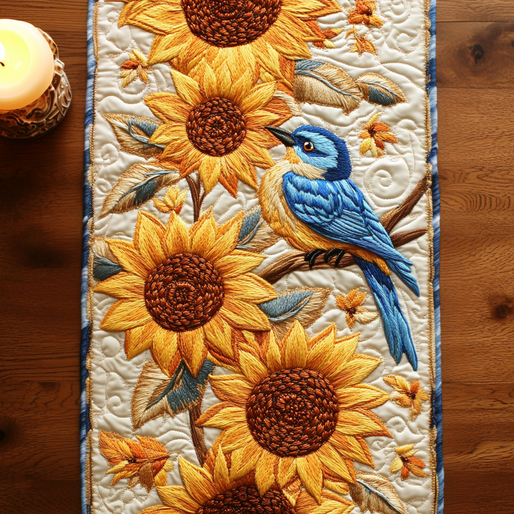 Sunbird Joy Quilted Table Runner Dining Room Decor Ideas Sunflower Gifts For Women