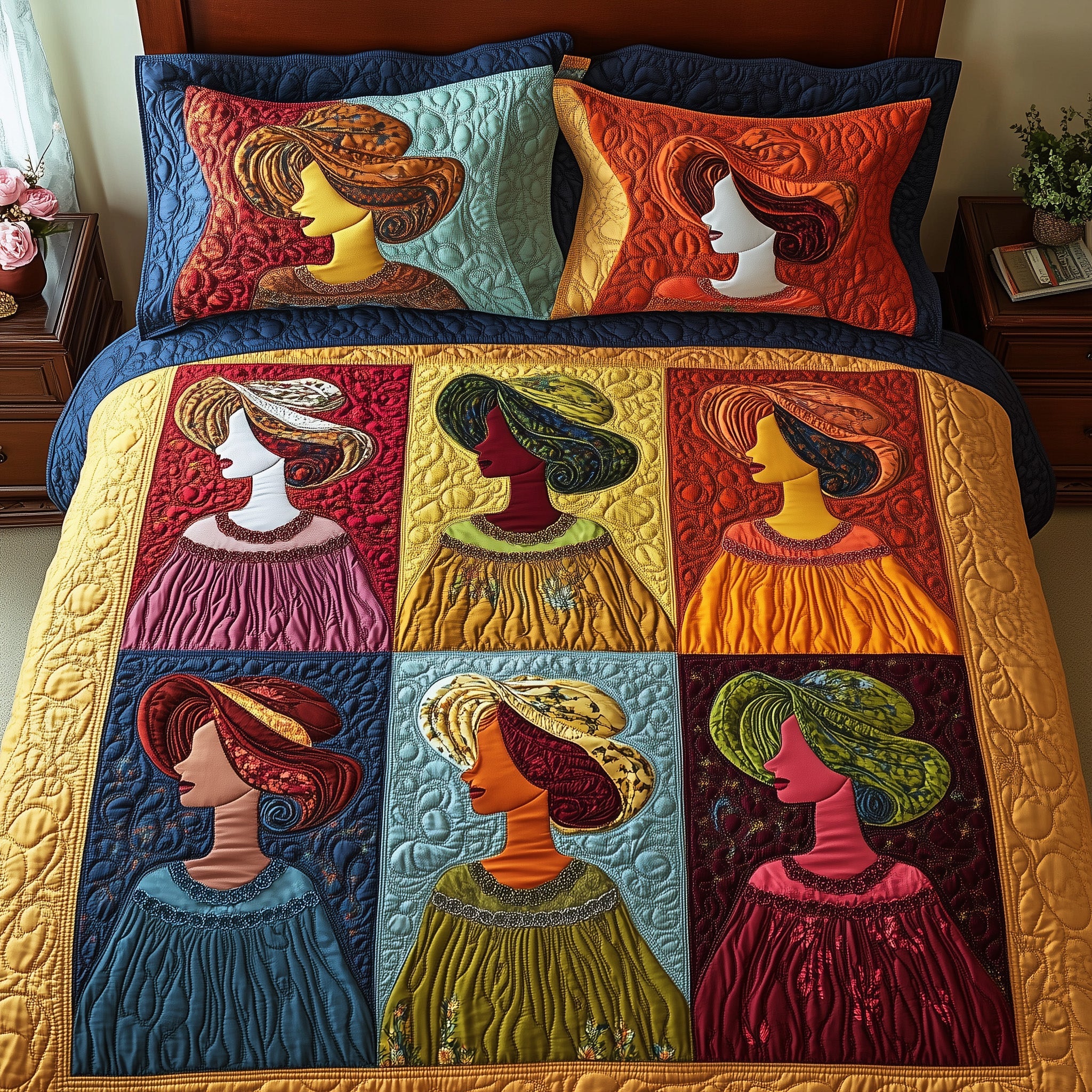Sunbonnet Quilted Bedding Set Duvet Cover Merchandise Meaningful Gifts For Husband