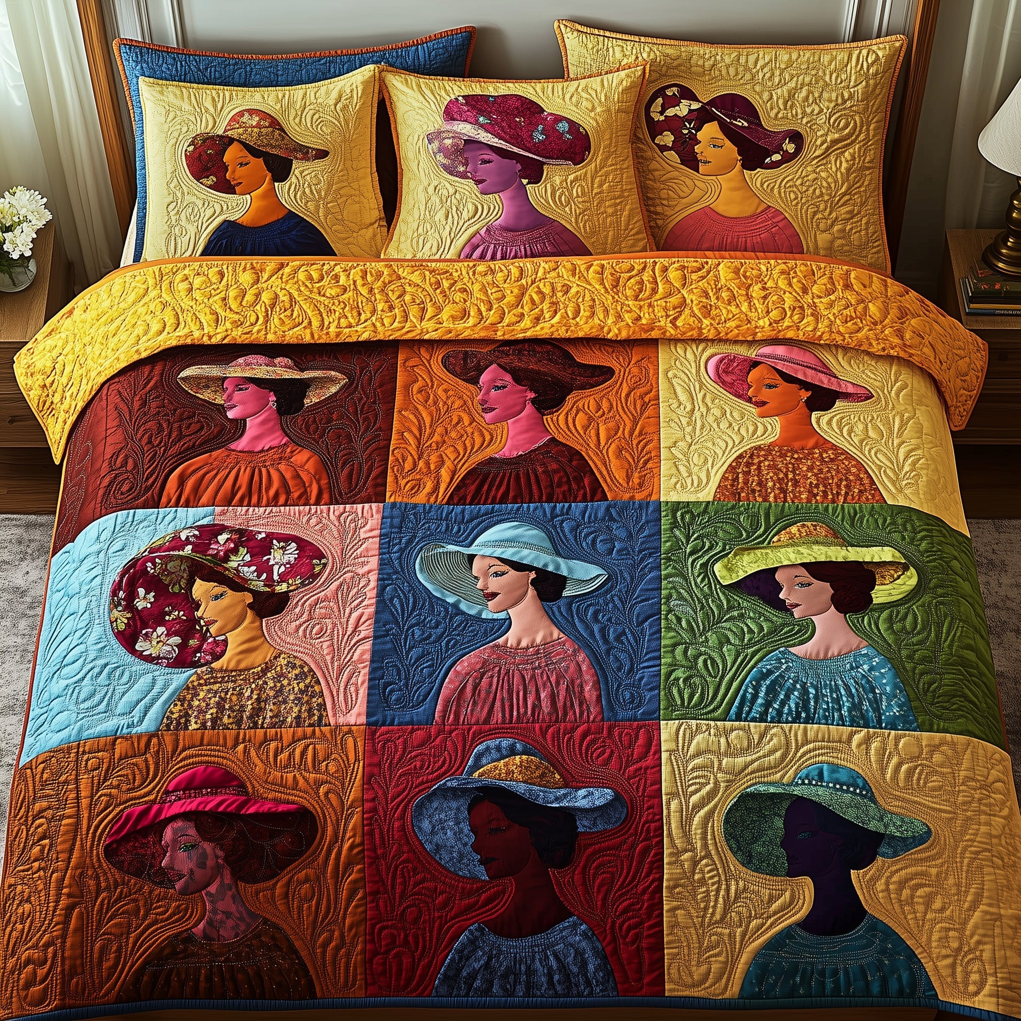 Sunbonnet Quilted Bedding Set Duvet Cover Merchandise Meaningful Gifts For Parents