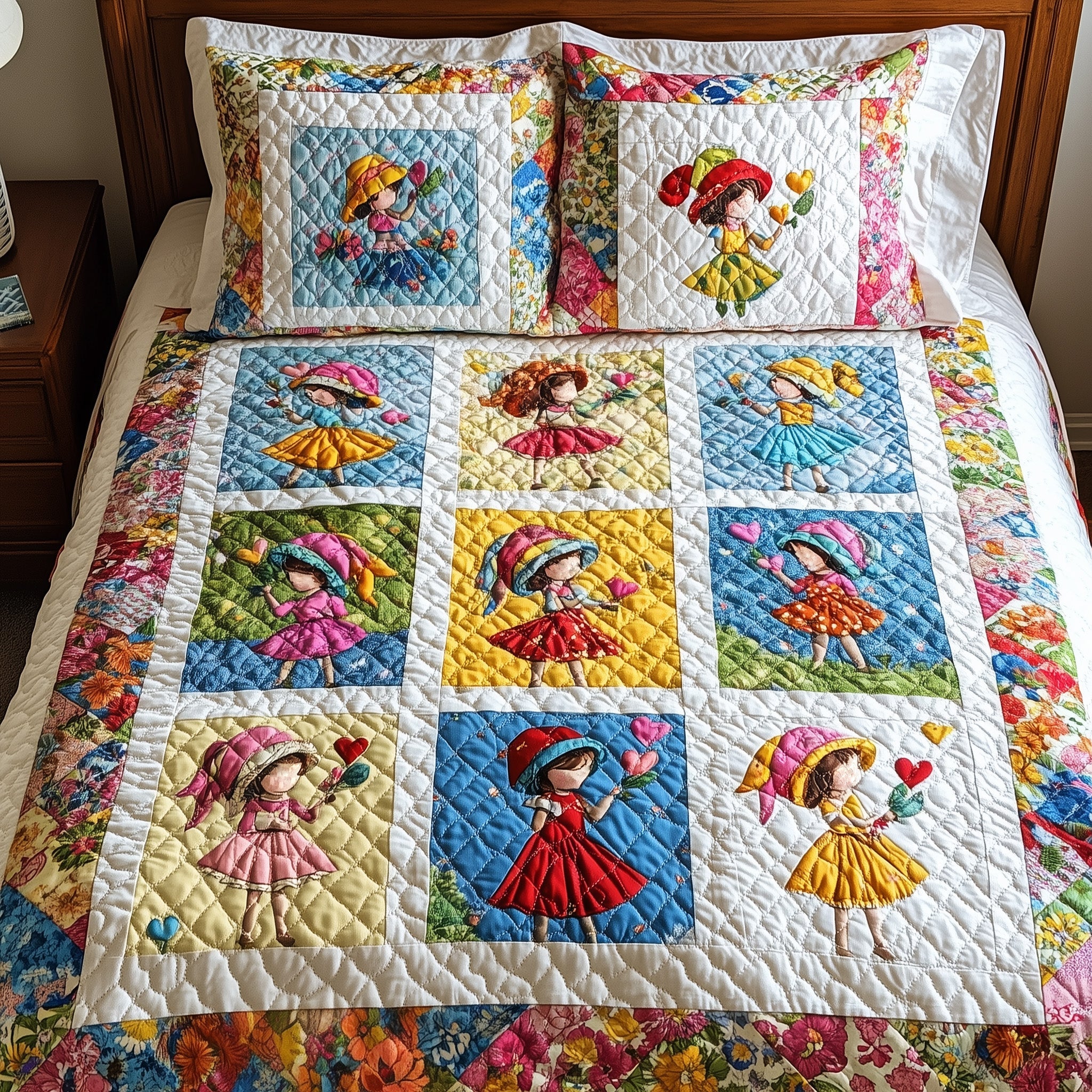 Sunbonnet Sue Patchwork Quilted Bedding Set Duvet Cover Bed Sheet Cheap Secret Santa Gifts