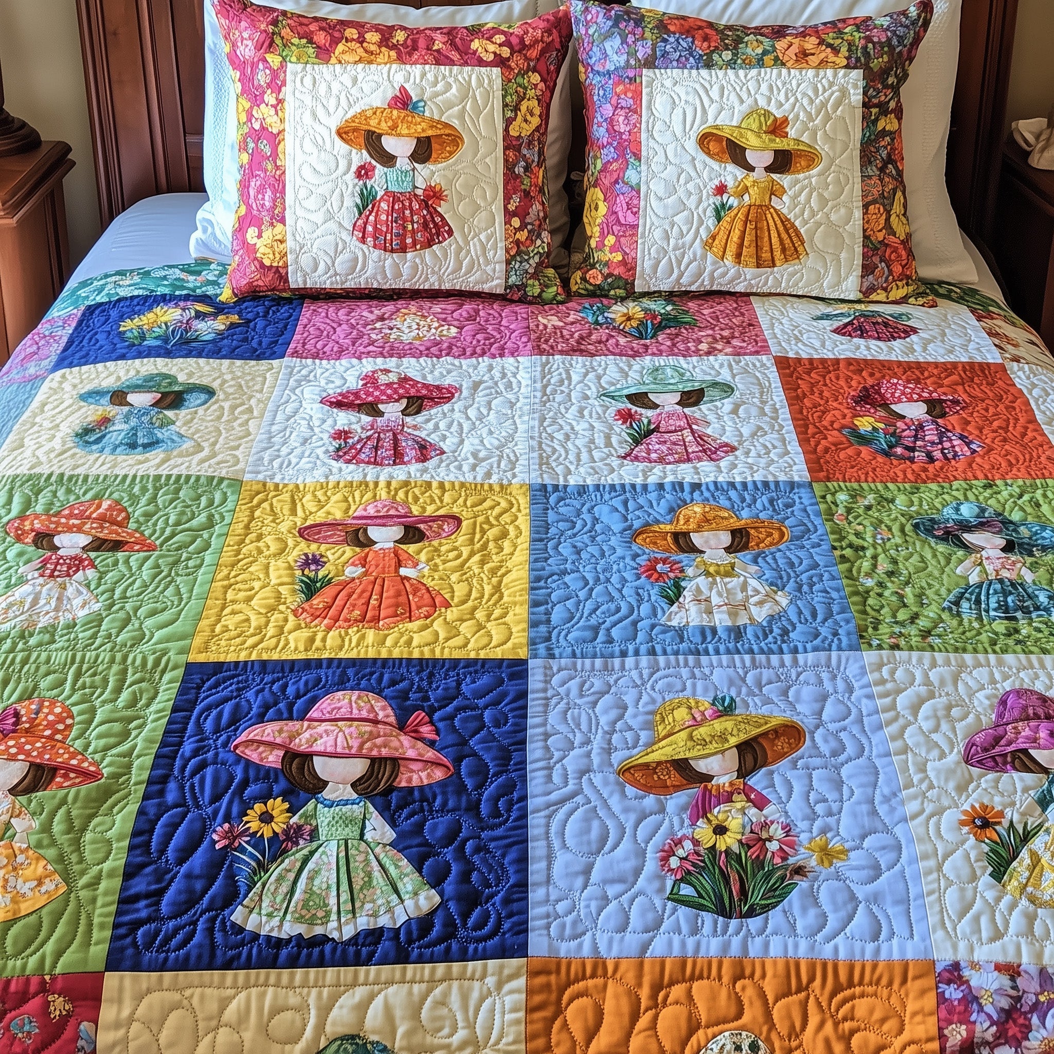 Sunbonnet Sue Patchwork Quilted Bedding Set Duvet Cover Bed Sheet Great Secret Santa Gifts