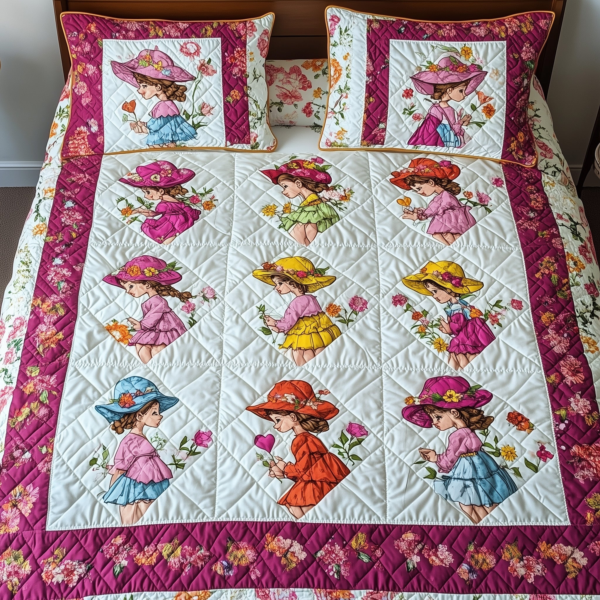 Sunbonnet Sue Patchwork Quilted Bedding Set Duvet Cover Bed Sheet Secret Santa Gift Ideas For Friends