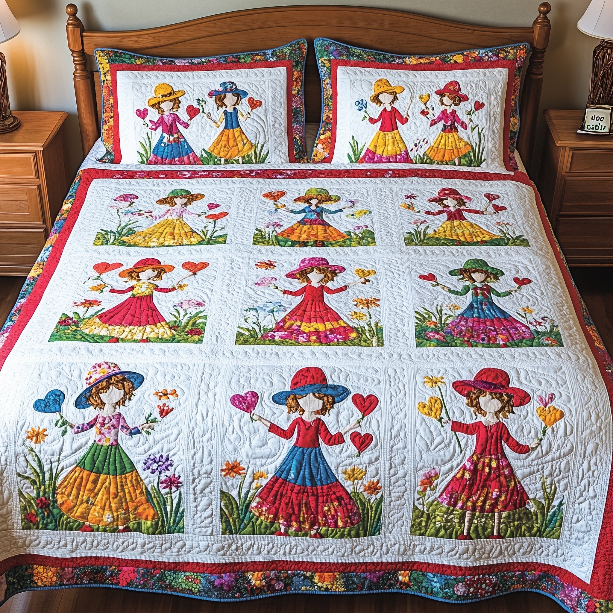 Sunbonnet Sue Patchwork Quilted Bedding Set Duvet Cover Bed Sheet Secret Santa Ideas For Her
