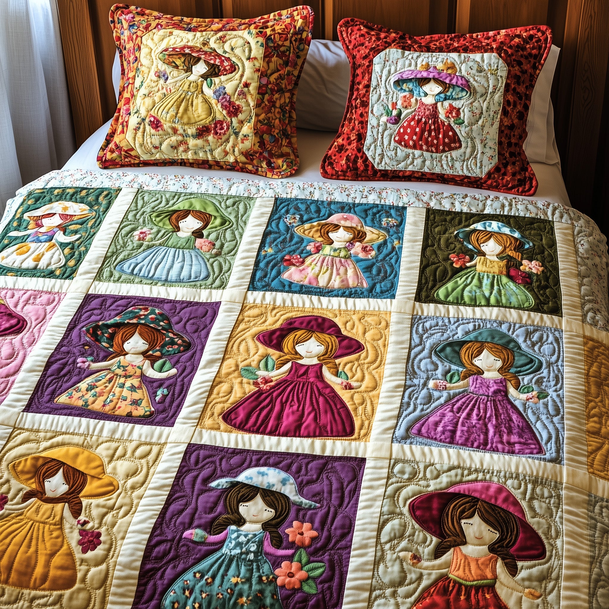 Sunbonnet Sue Patchwork Quilted Bedding Set Duvet Cover Bed Sheet Secret Santa Present Ideas