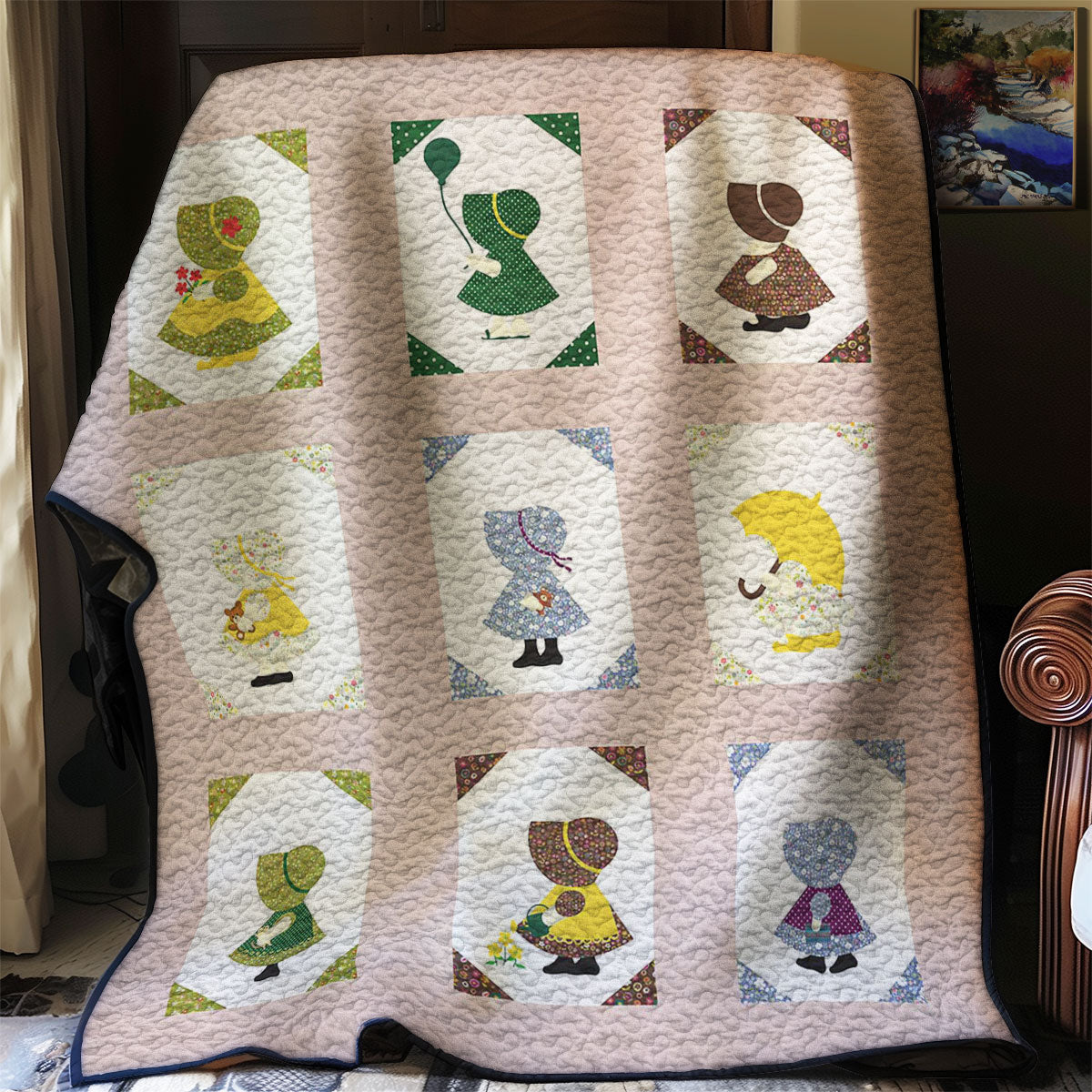 Sunbonnet Sue Quilt Blanket Queen Size Blanket Good Secret Santa Gifts