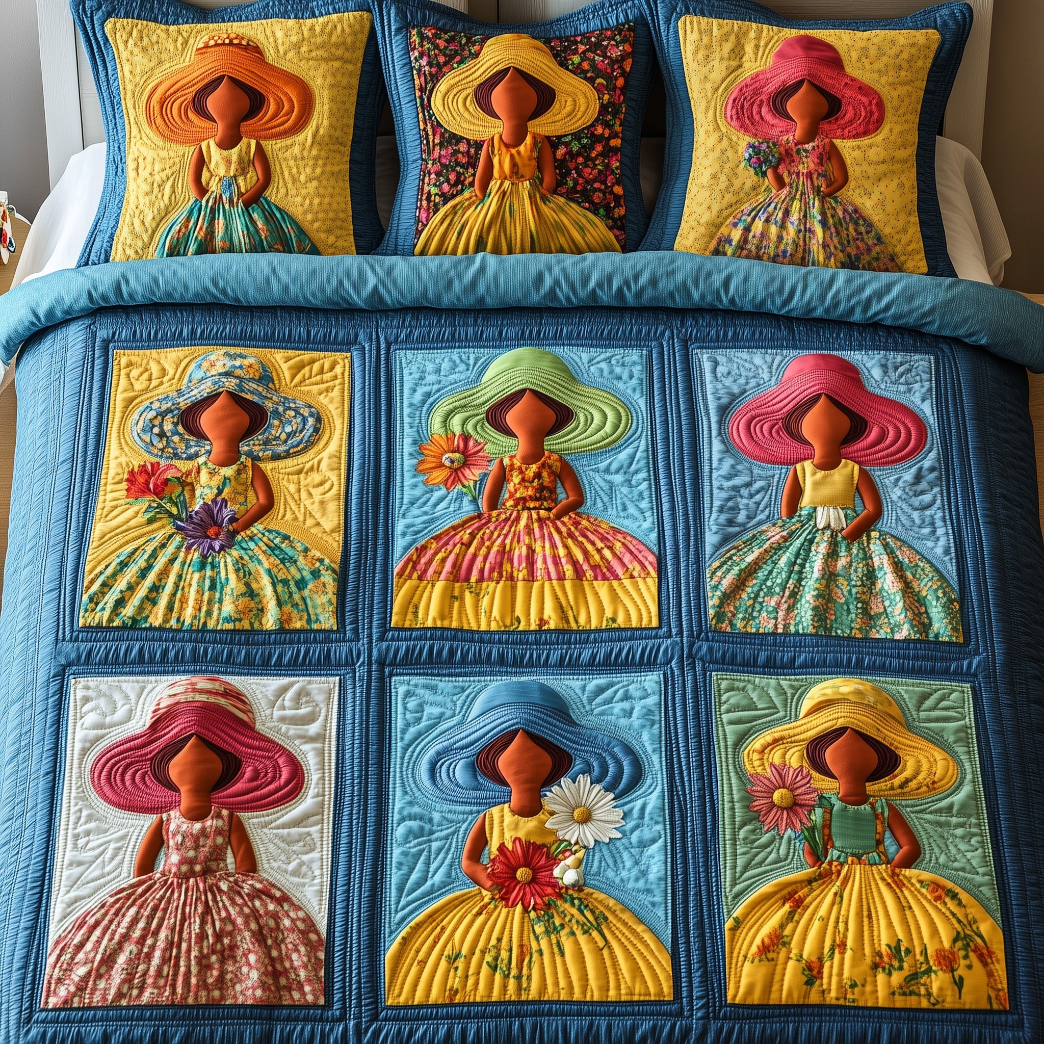 SunBonnet Sue Quilted Bedding Set Duvet Cover Merchandise Meaningful Anniversary Gifts For Her