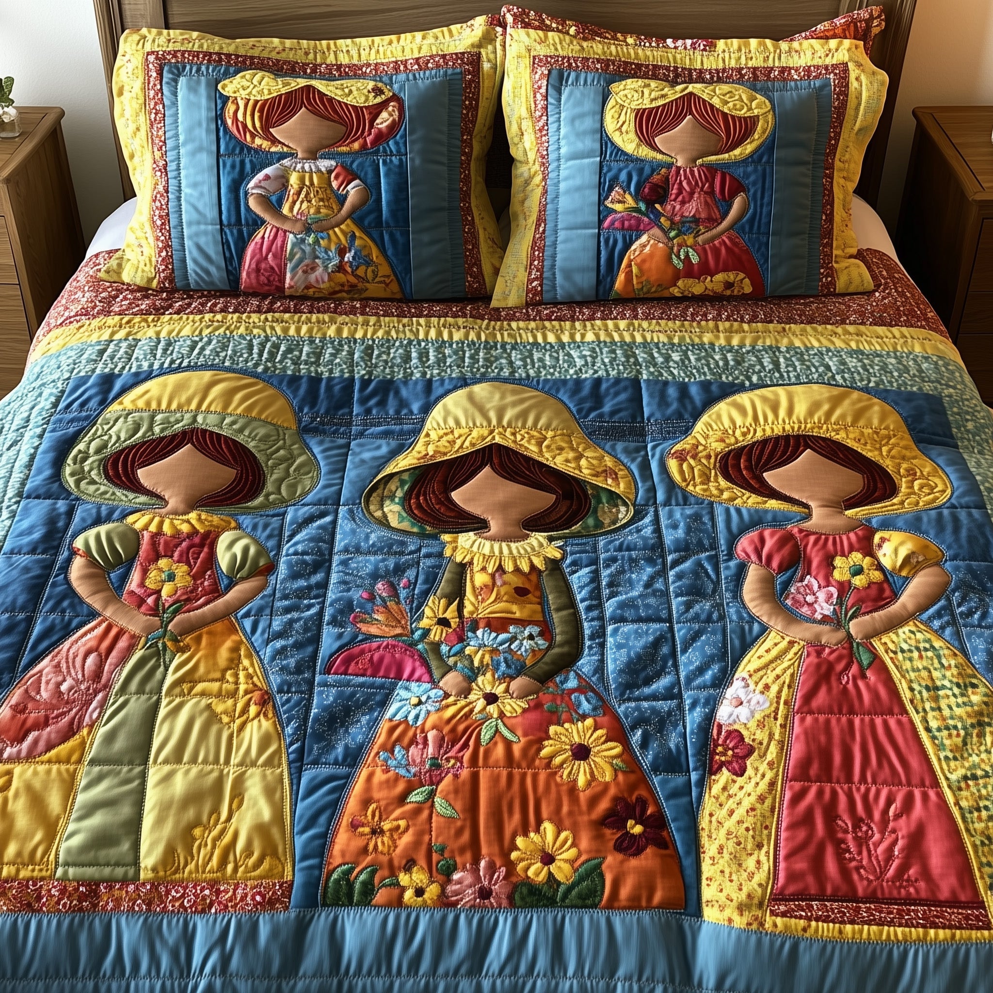 SunBonnet Sue Quilted Bedding Set Duvet Cover Merchandise Meaningful Sister Gifts