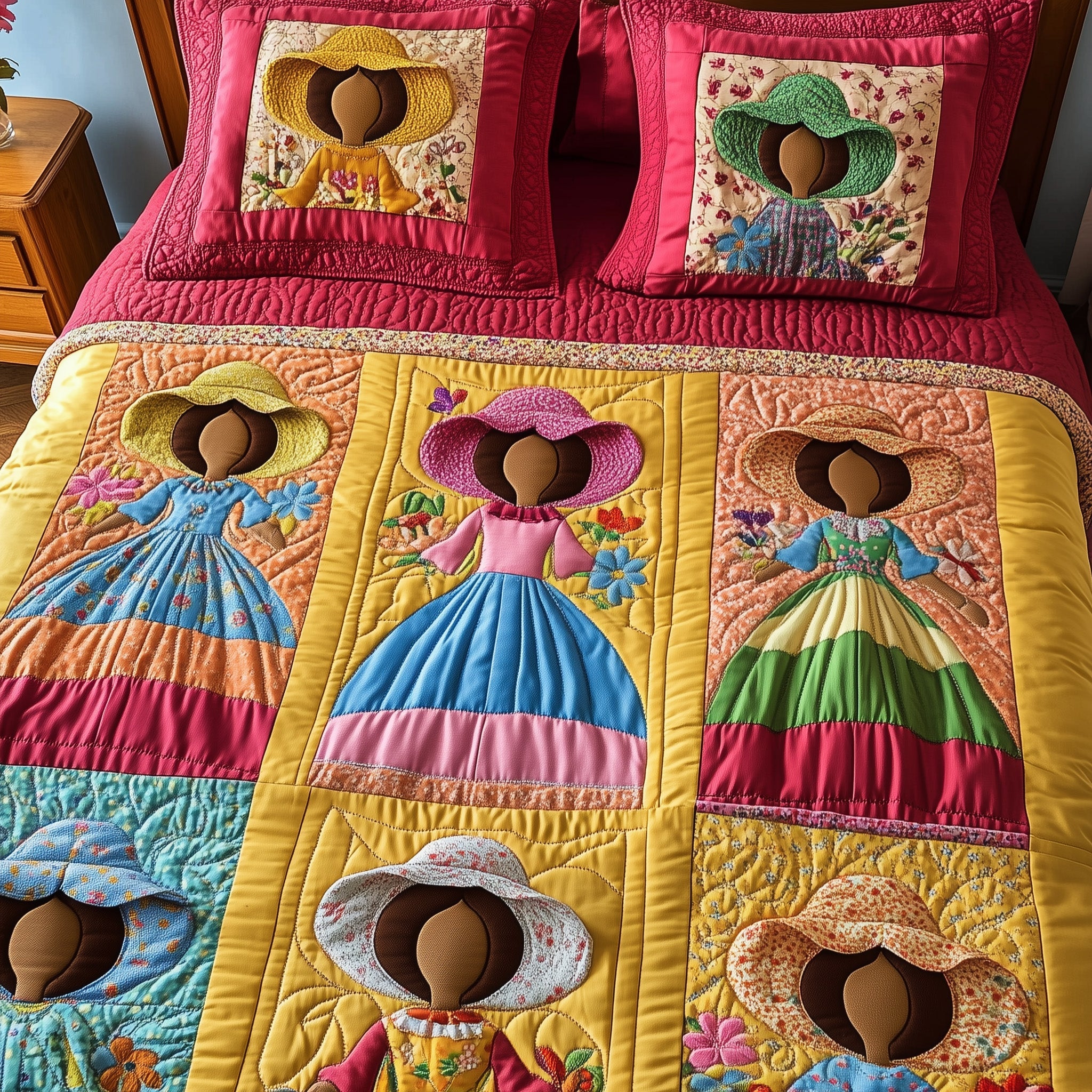 SunBonnet Sue Quilted Bedding Set Duvet Cover Merchandise Meaningful Valentines Gifts For Him