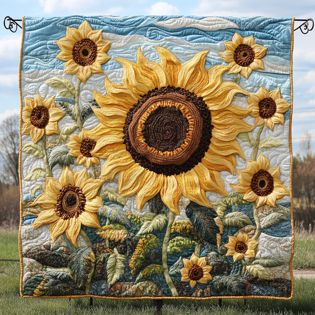 Sunburst Beauty Quilted Blanket Bed Christmas Decor Sunflower Theme Gifts Merchandise