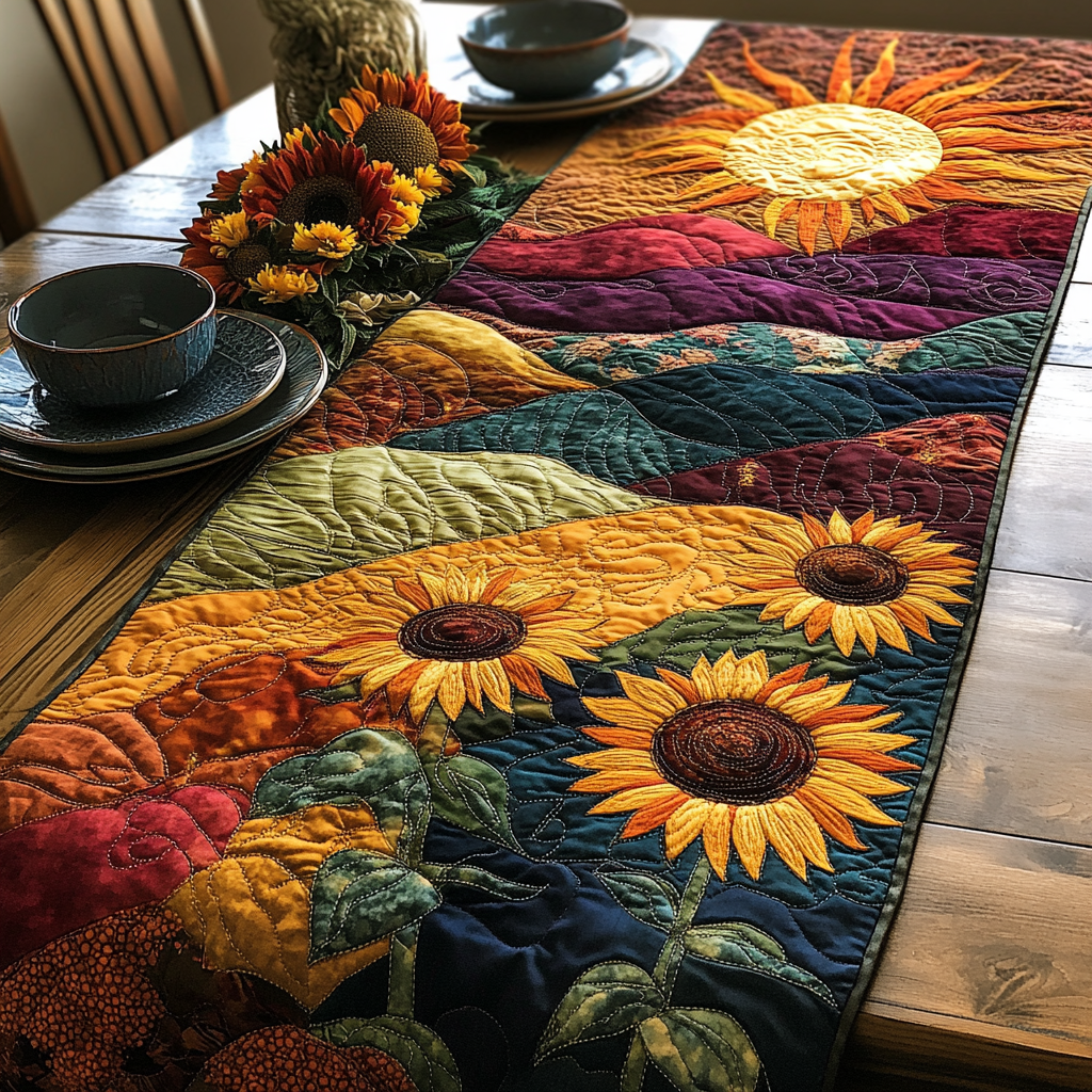 Sunburst Beauty Quilted Table Runner Dining Table Ideas Sunflower Gift Items