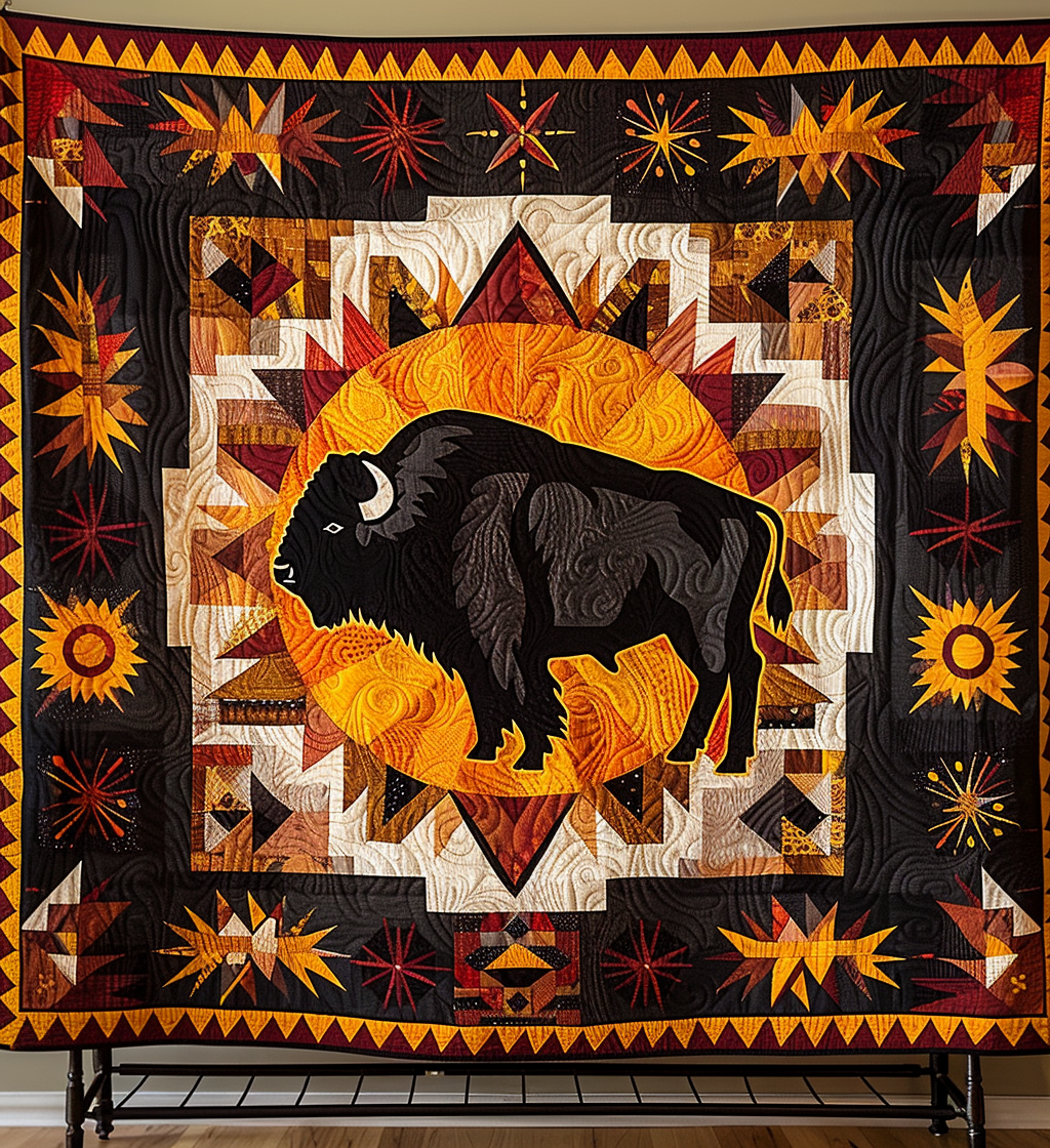 Sunburst Bison Quilted Blanket Gift Ideas For Cow Lovers