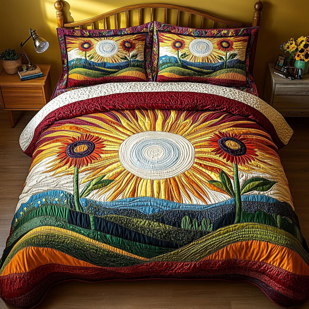 Sunburst Countryside Quilted Bedding Set Cool Bedroom Decor Sunflower Birthday Gifts