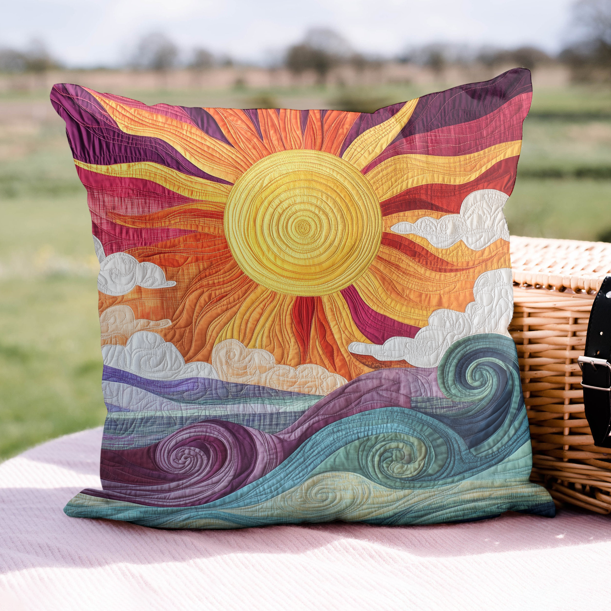 Sunburst Delight Quilted Pillow Case Cozy Winter Cushion Cover
