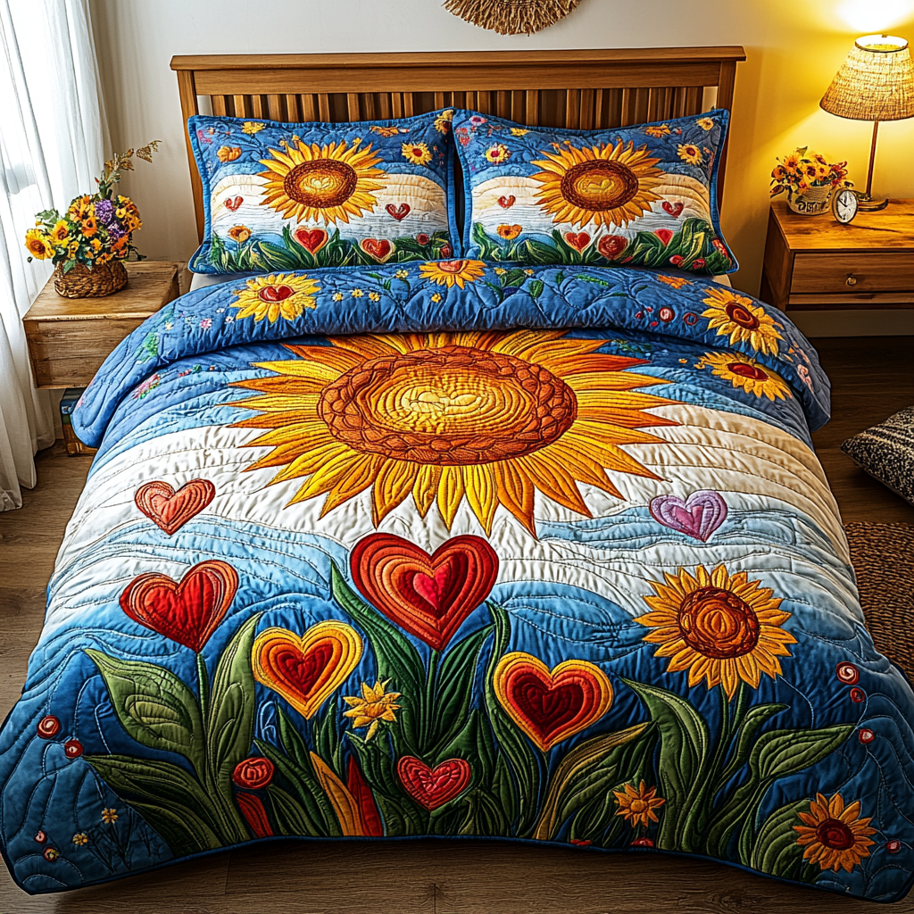 Sunburst Dreams Quilted Bedding Set Bed Decorations Sunflower Christmas Gift Ideas