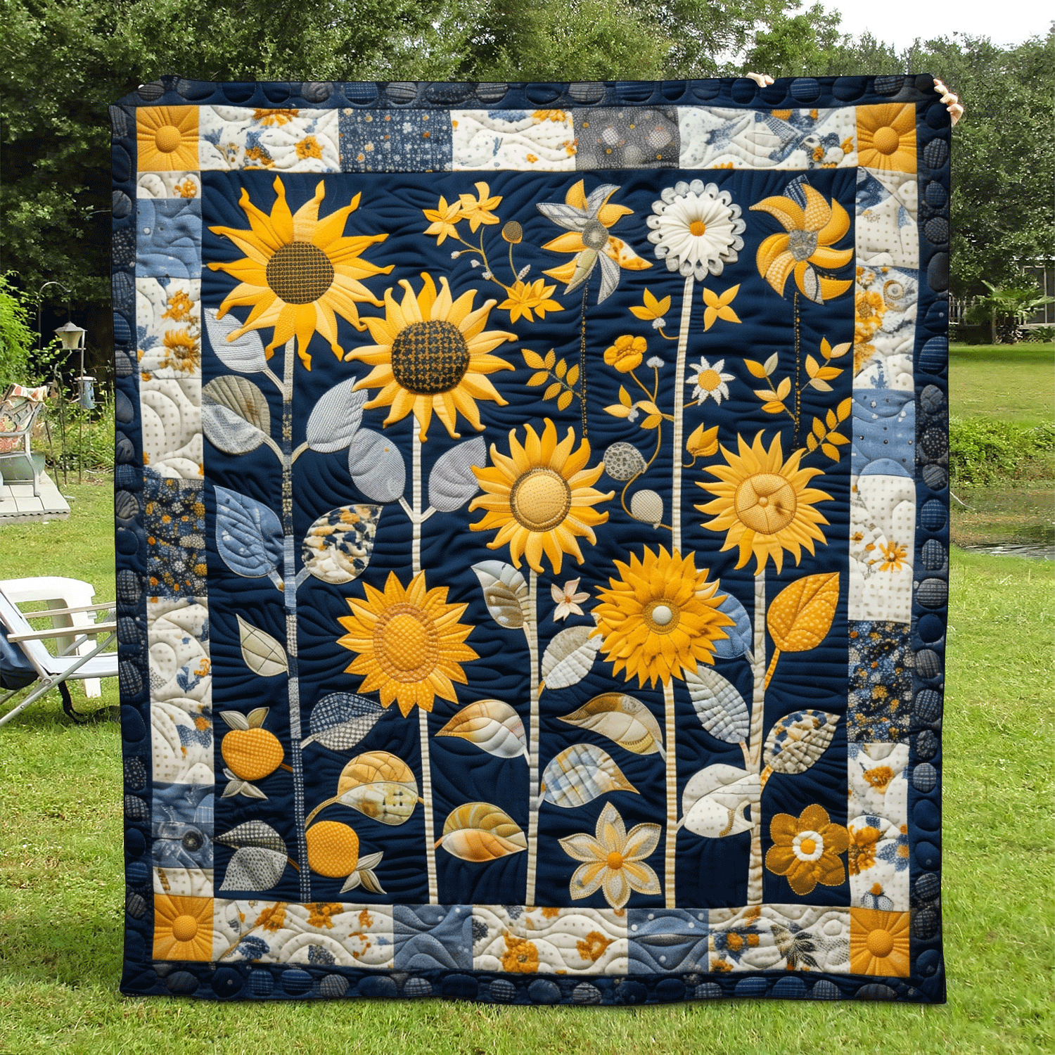 Sunburst Floral Quilted Blanket Sunflower Gift Items