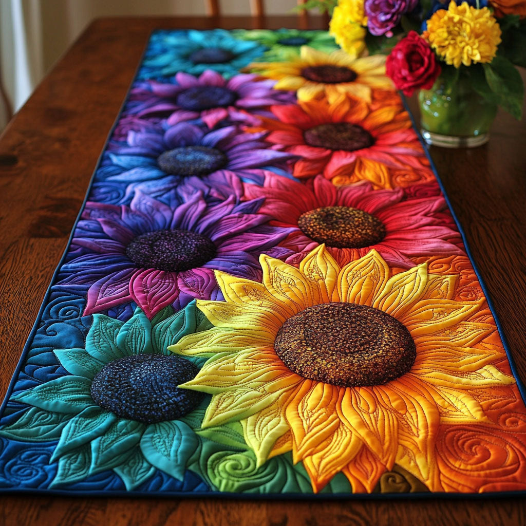 Sunburst Garden Quilted Table Runner Dining Room Decor Sunflower Gifts For Women