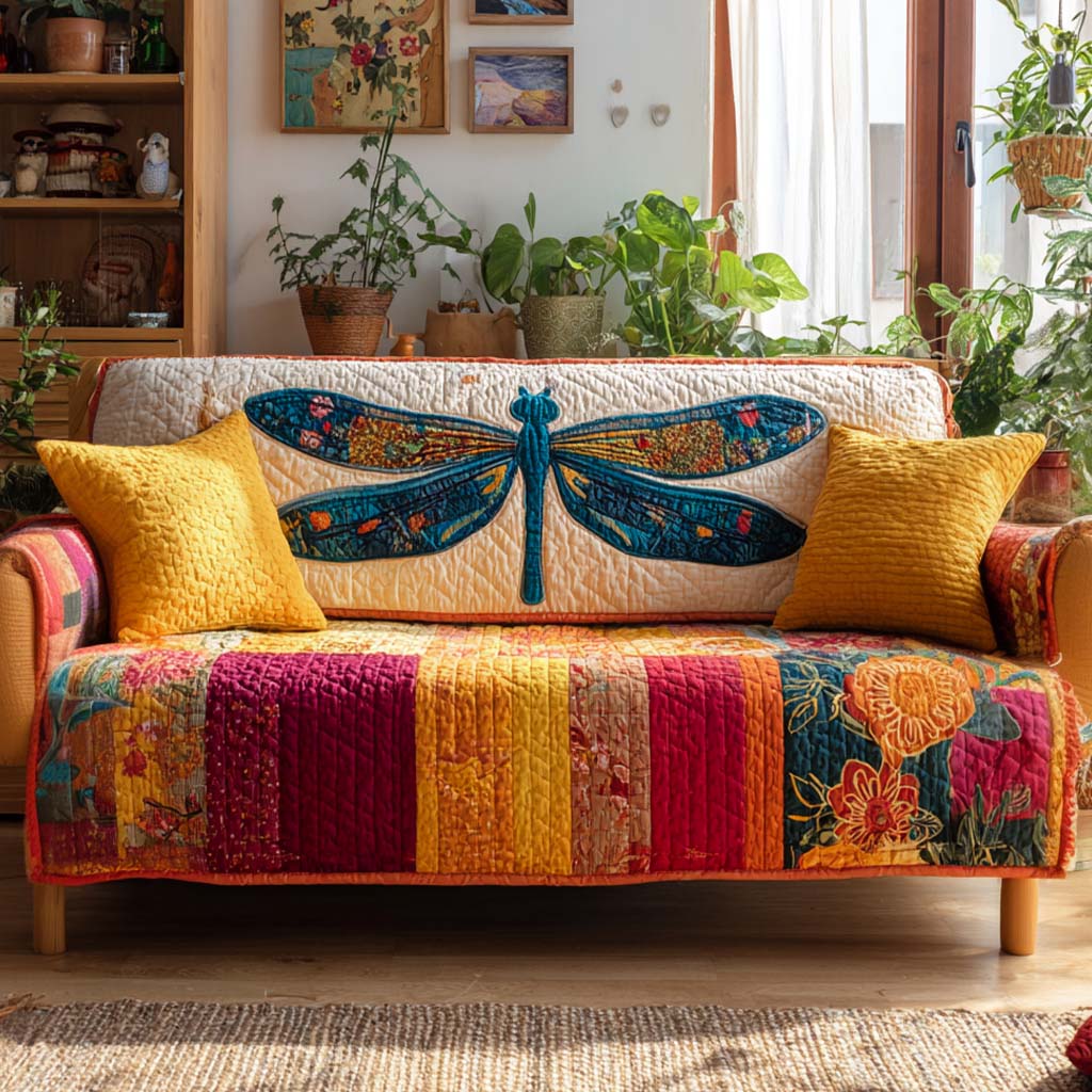 Sunburst Harmony Dragonfly Quilted Sofa Cover Couch Protector Gift For Someone Who Loves Dragonflies