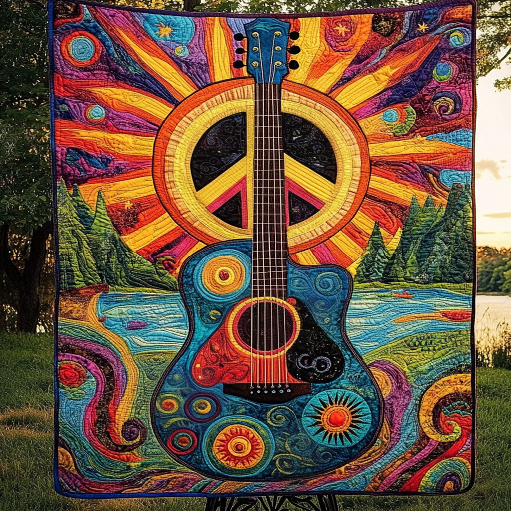 Sunburst Harmony Quilted Blanket Best Throw Blanket Christmas Gift For Guitar Teacher