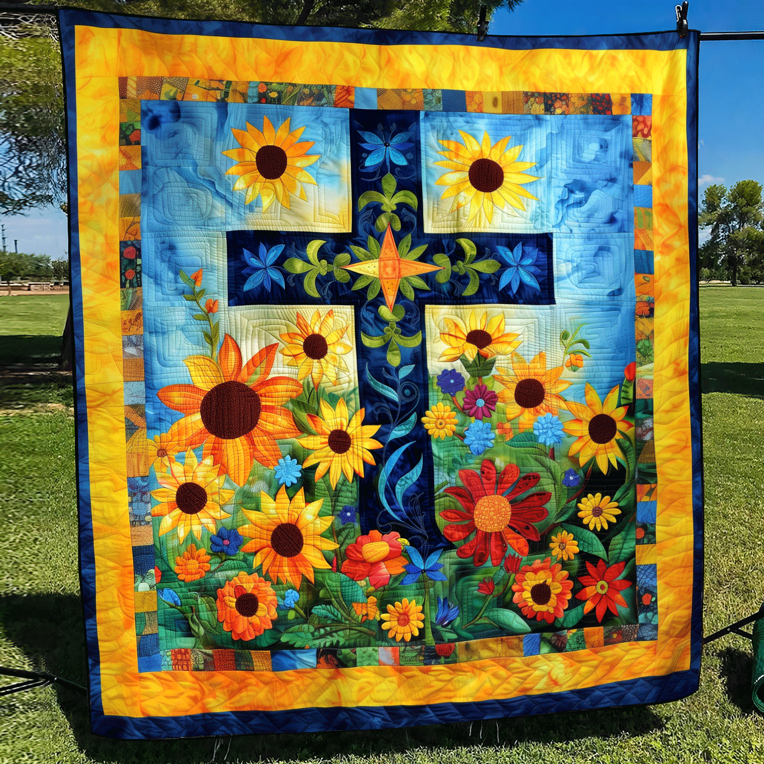 Sunburst Meadow Quilted Blanket Sunflower Throw Blanket
