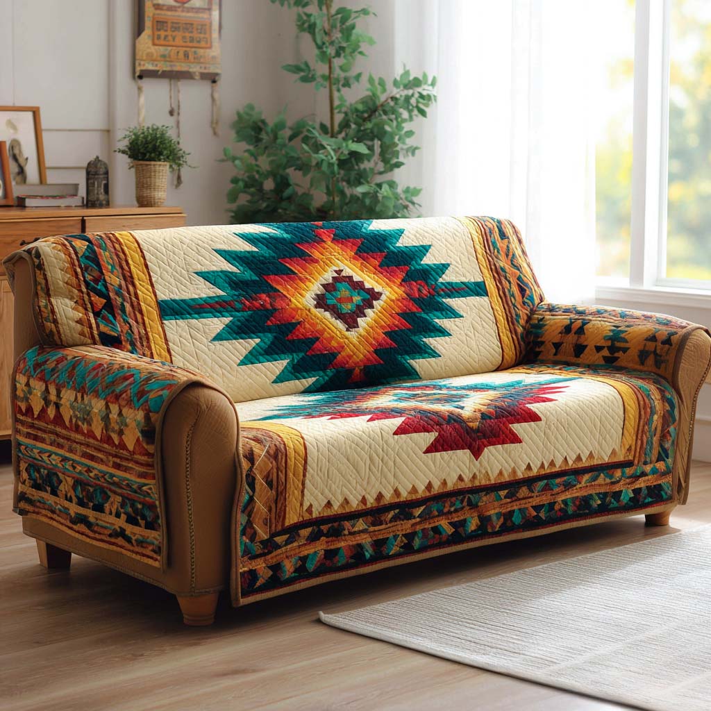 Sunburst Navajo Diamond Quilted Sofa Cover Best Couch Covers Best Gift for Nature Lovers
