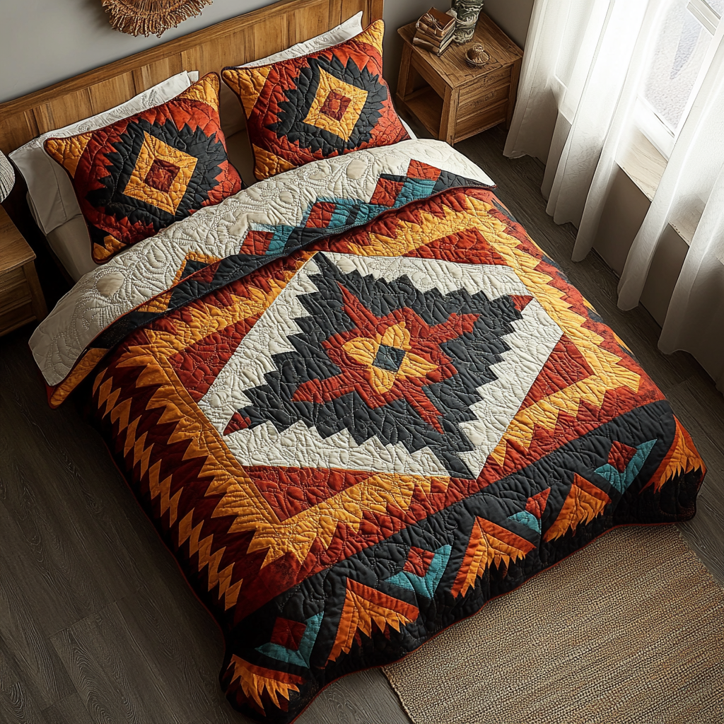 Sunburst Nomad Quilted Bedding Set Bed Decorations Native American Gift Shop