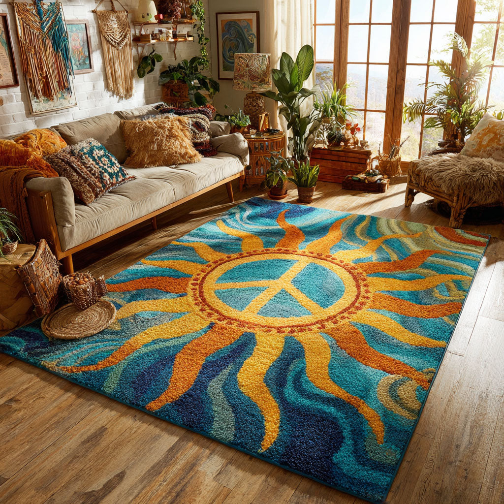 Sunburst Peace Area Rug Entryway Rug Ideas Hippie Birthday Gifts