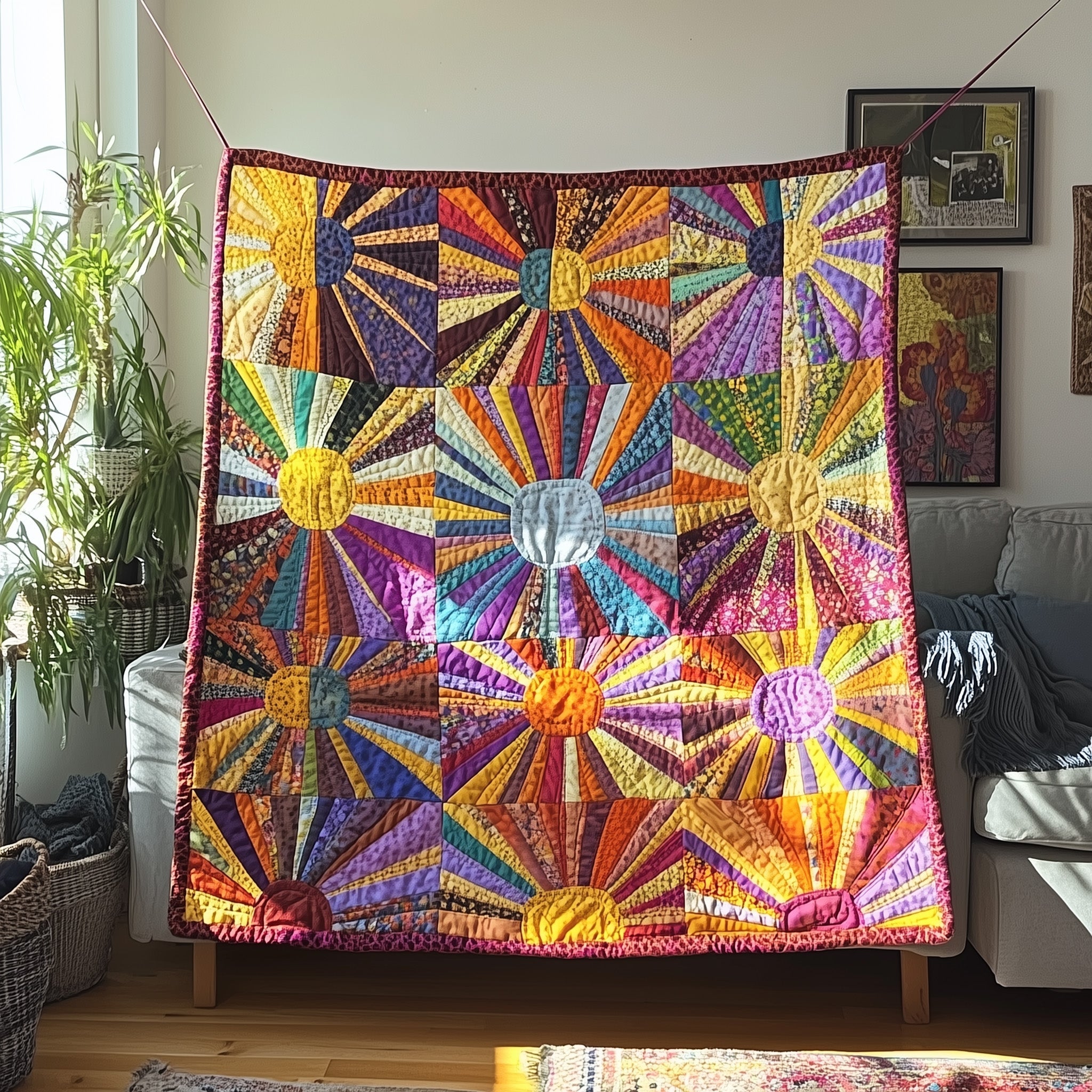 Sunburst Quilted Blanket Nice Throw BlanketSpecial Gifts For Her