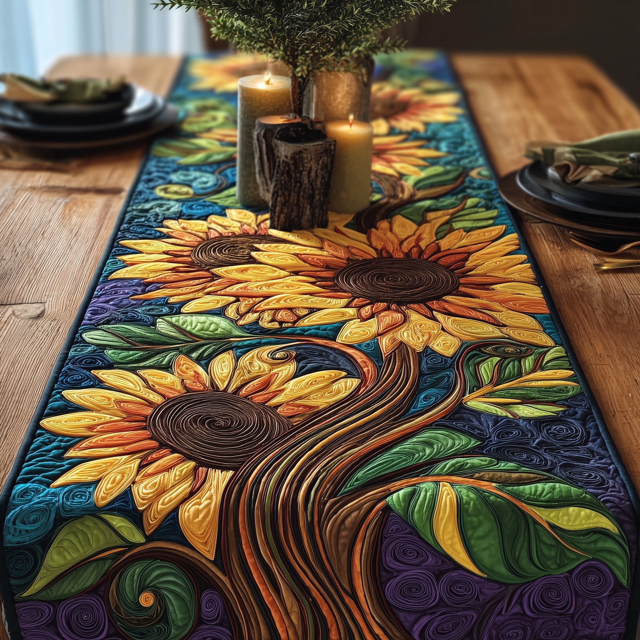 Sunburst Quilted Table Runner Table Runner for Christmas Decor