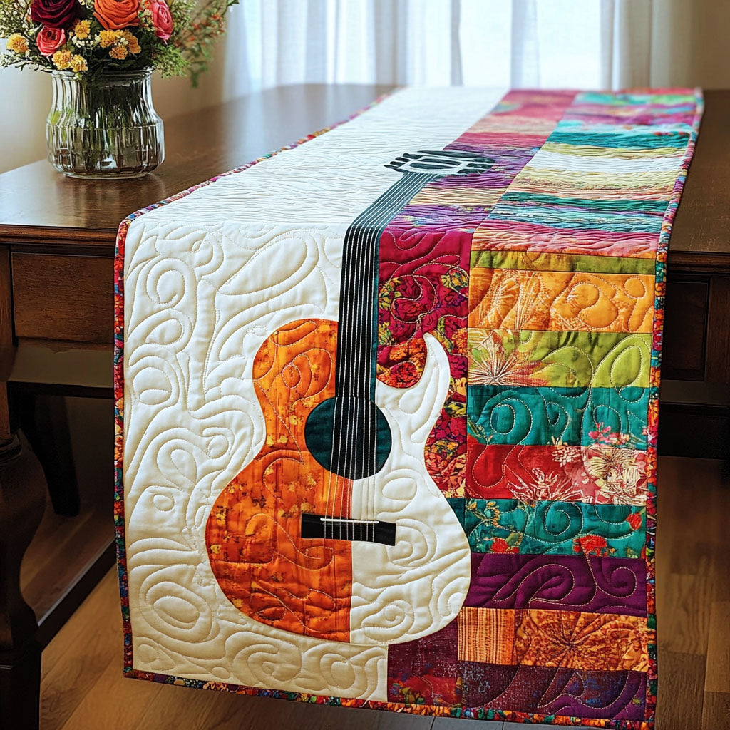 Sunburst Strings Quilted Table Runner Kitchen Table Decor Ideas Xmas Gifts For Guitar Players
