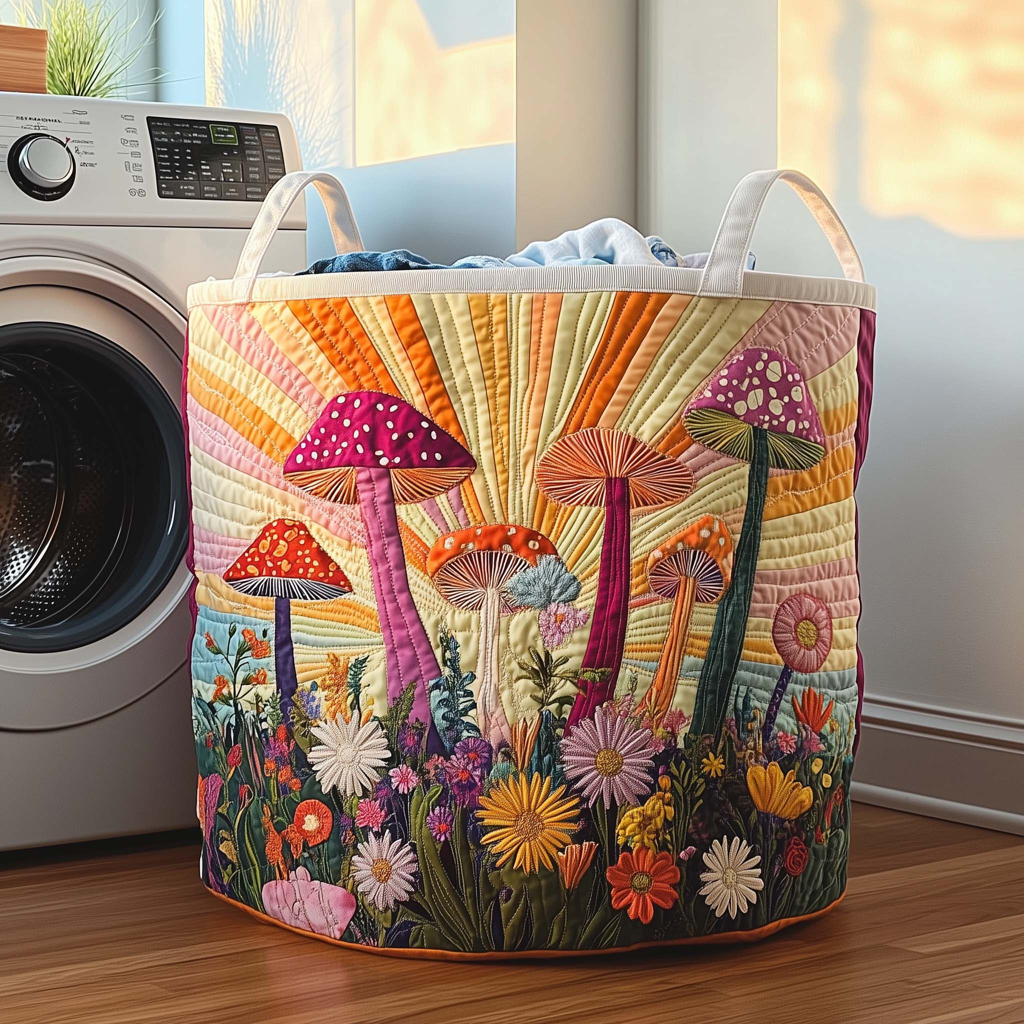 Sunburst Valley Quilted Laundry Basket Mushroom Graphic Laundry Room Decorations