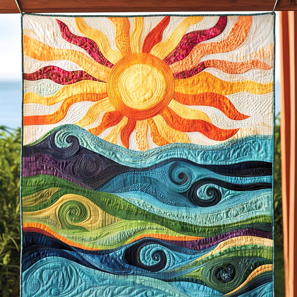 Sunburst Waves Quilted Blanket Christmas Blanket Gift