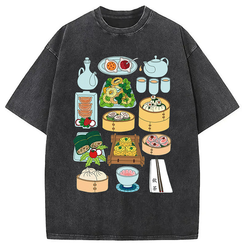Sunday Dim Sum Washed T-Shirt Soft Cotton Daily Wear Tee Gifts For Her