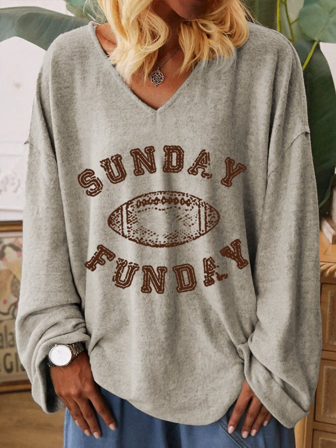 Sunday Funday Football V-Neck Long Sleeve Shirt Game Day Apparel Unique Gifts For Her