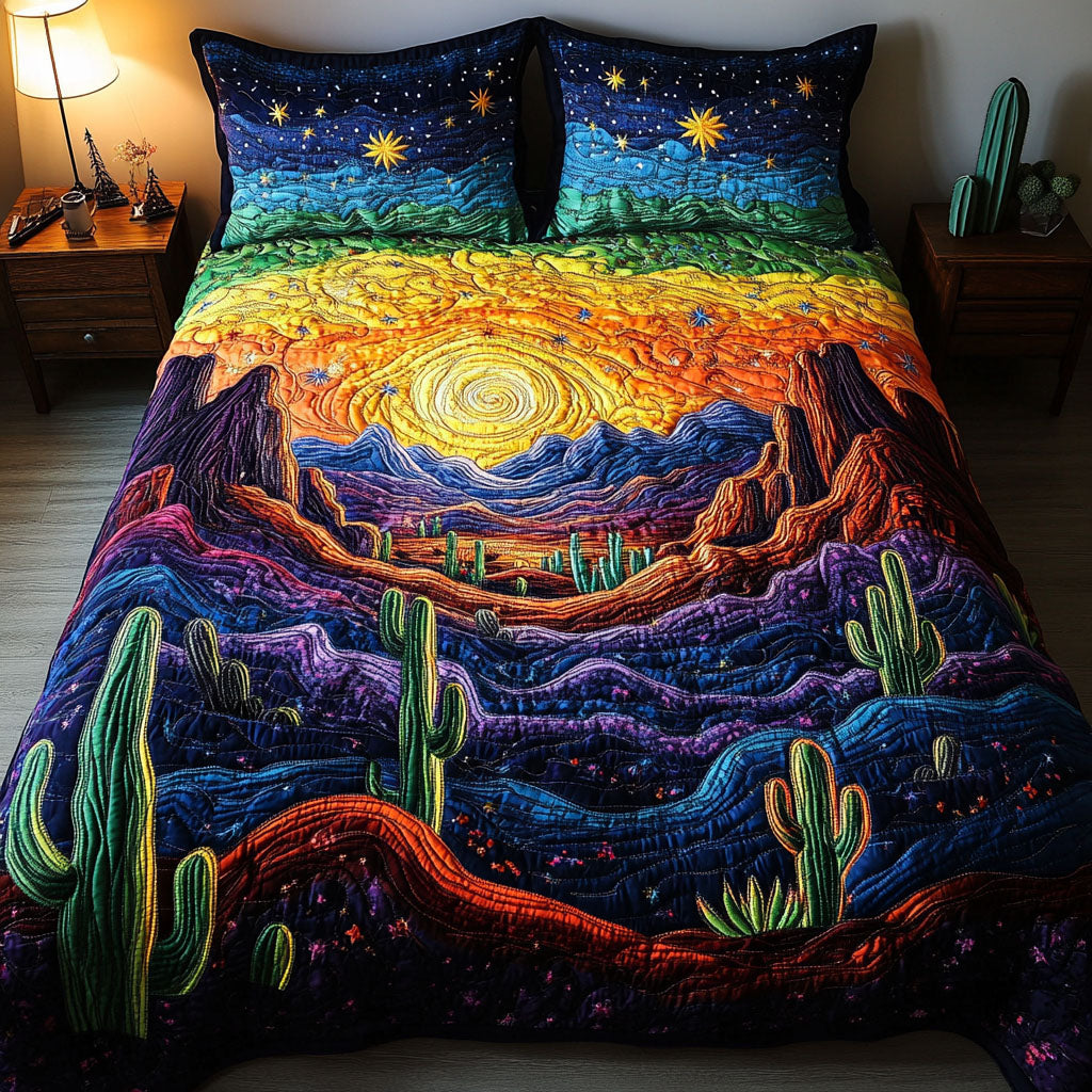Sundown Desert Quilted Bedding Set Cute Bedroom Decor Gifts For Cactus Lovers