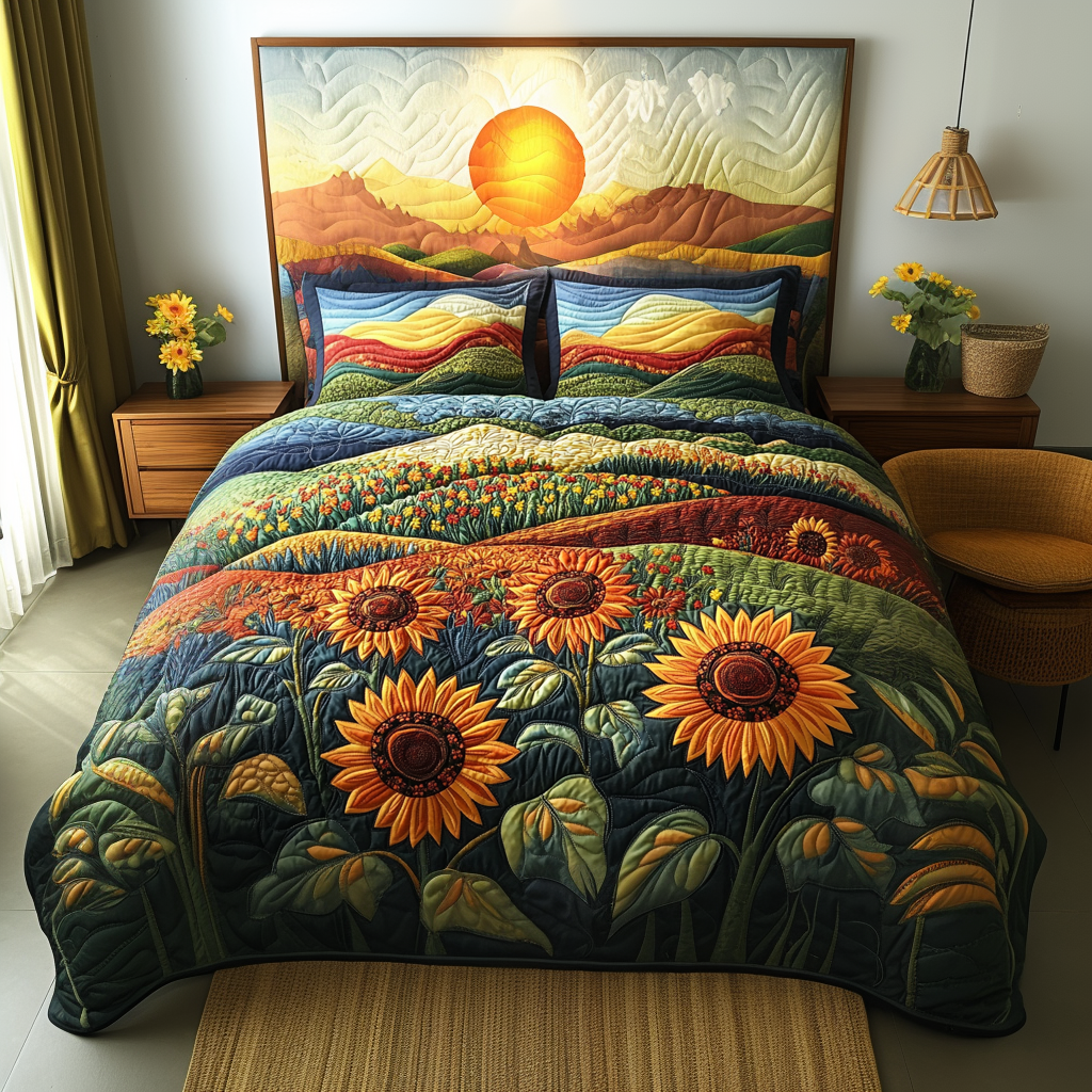 Sunfield Magic Quilted Bedding Set Unique Bed Sheet Set Sunflower Presents Merchandise