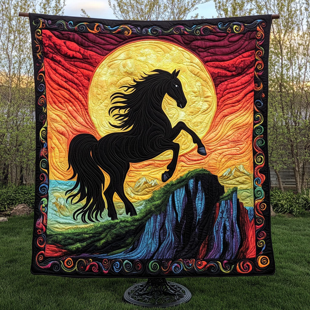 Sunfire Stallion Quilted Blanket Christmas Throw Blanket Cool Horse Gifts