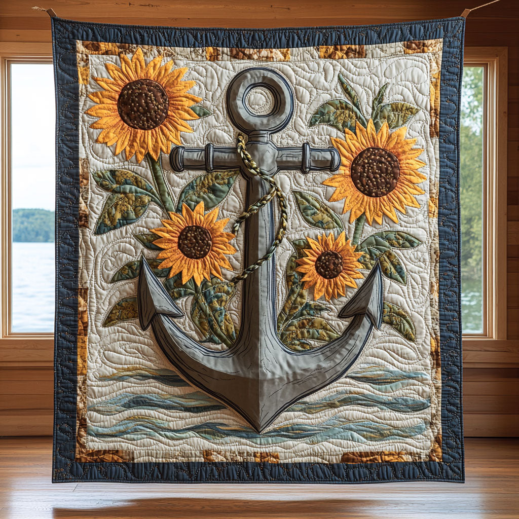 Sunflower Anchor Bloom Quilt Unique Holiday Gift Idea with Quilt Blanket