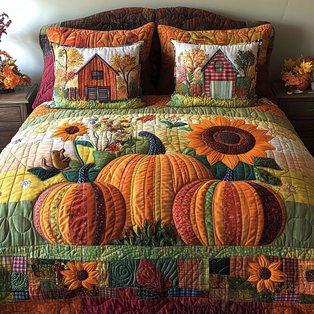 Sunflower and Spice Quilted Bedding Set Aesthetic Room Decor Gift Ideas For Fall