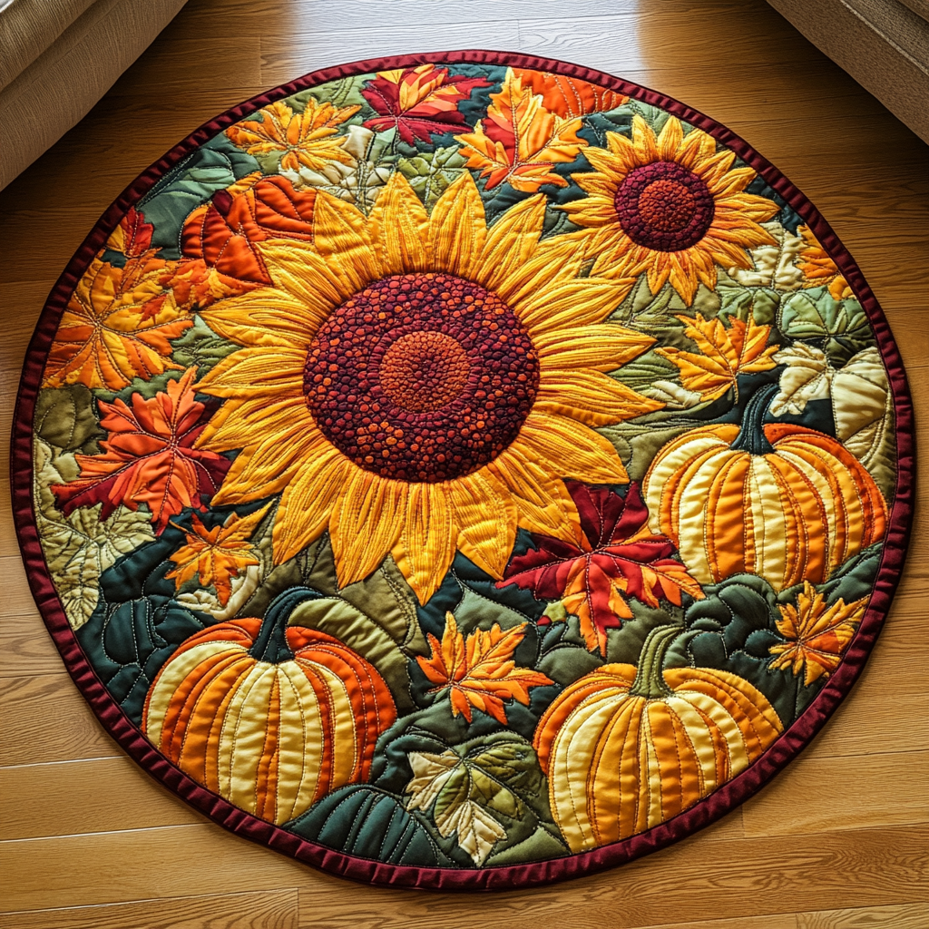 Sunflower Autumn Harvest Quilted Round Mat Entry Way Ideas Sunflower Theme Gifts