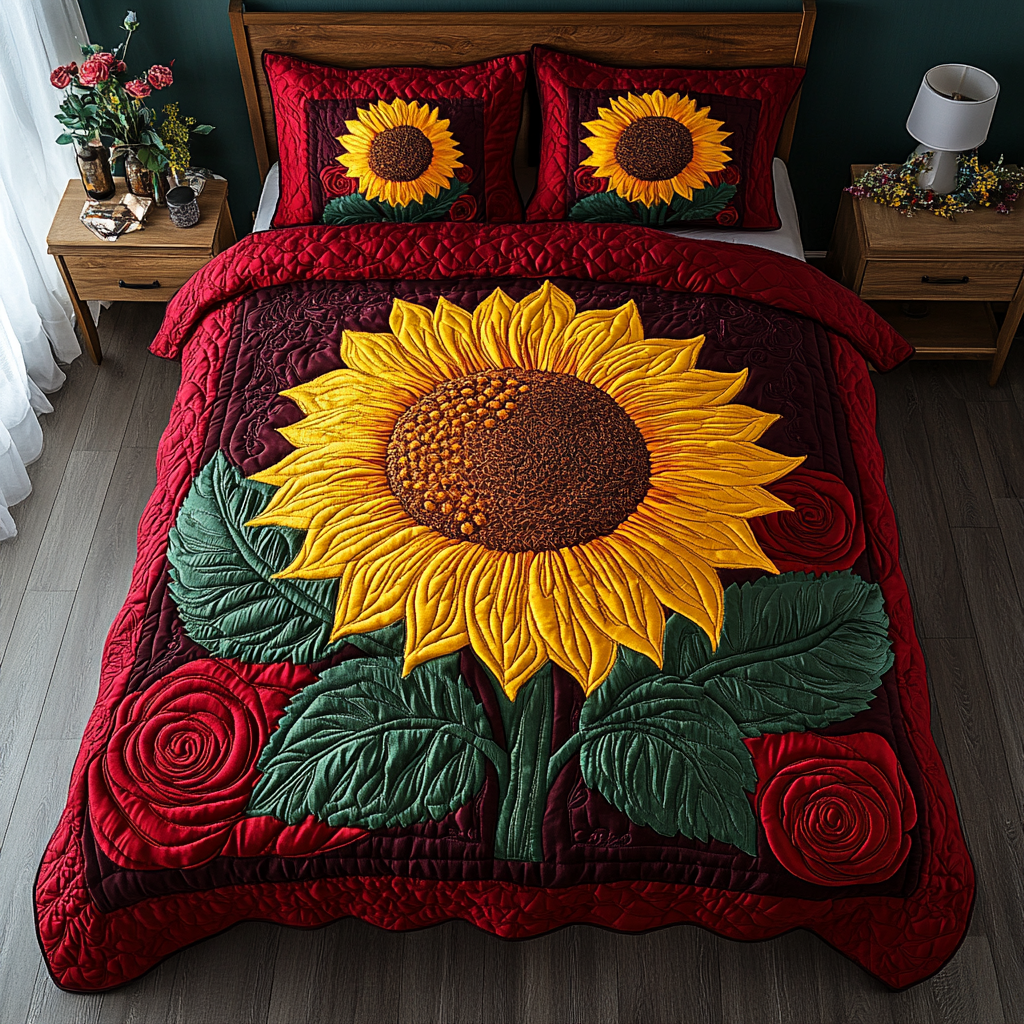 Sunflower Beauty Quilted Bedding Set Best Bed Sheet Set Sunflower Presents Merchandise