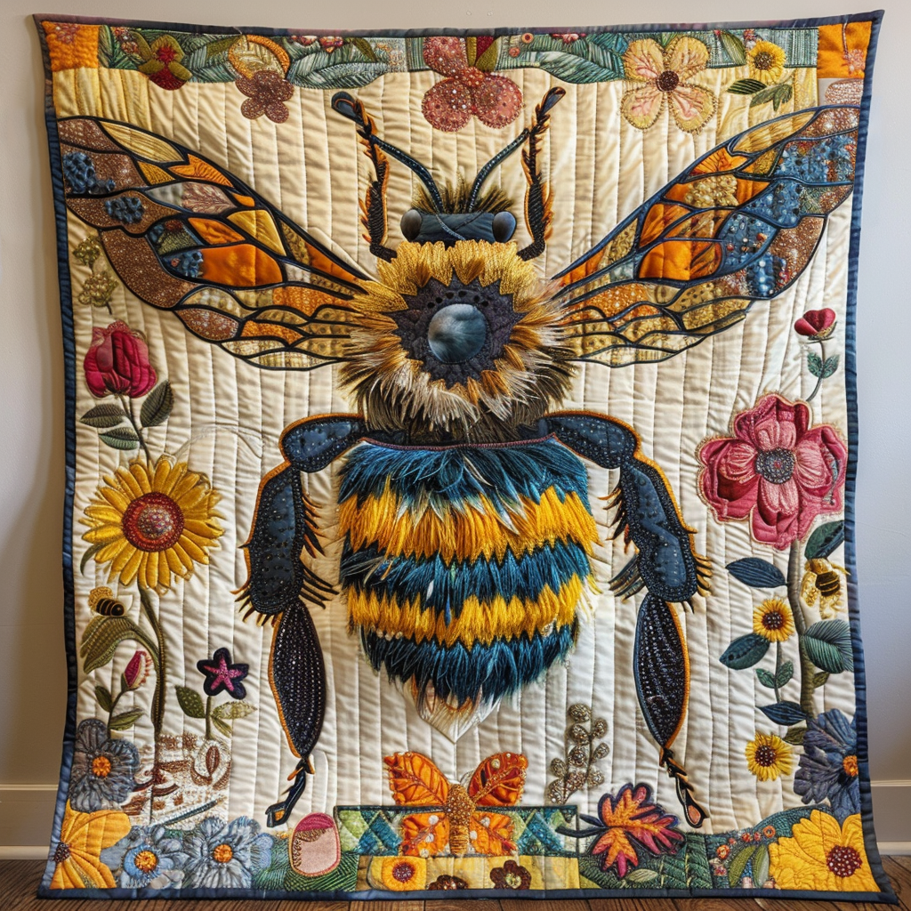 Sunflower Bee Quilted Blanket Cute Fuzzy Blankets