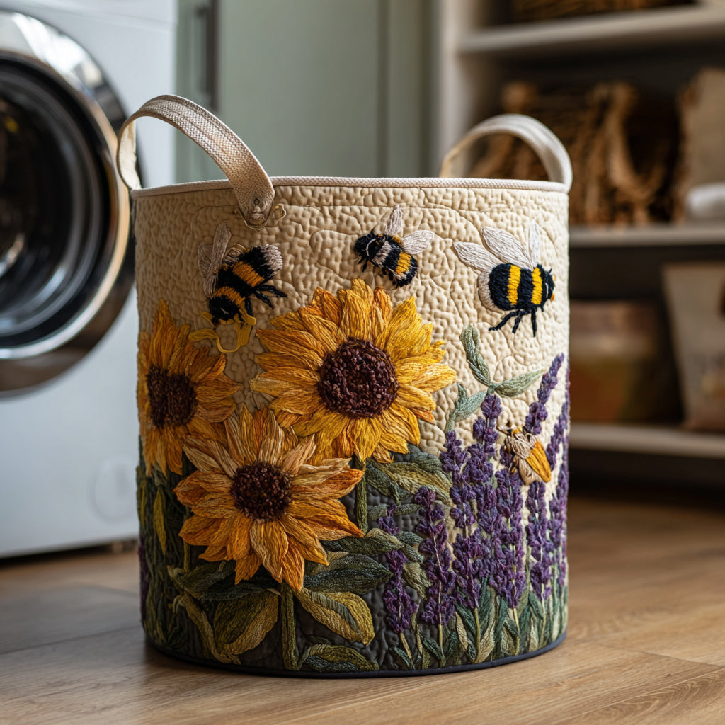 Sunflower Bee Quilted Laundry Basket New Year Merch Gift