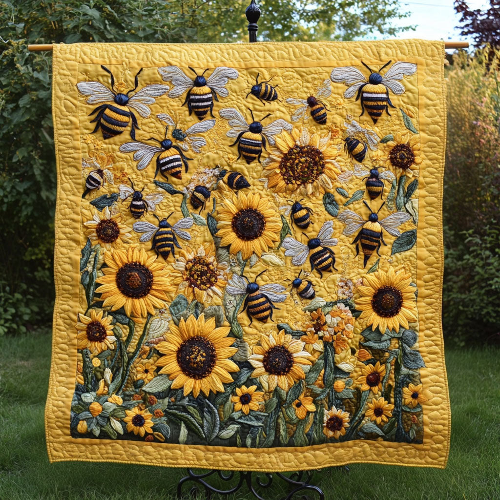 Sunflower Bees Quilted Blanket Nice Throw Blanket Sunflower Gifts For Friends