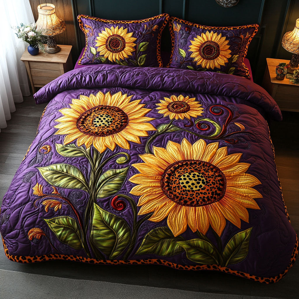 Sunflower Bliss Quilted Bedding Set Bed Room Decoration Sunflower Theme Gifts Merchandise