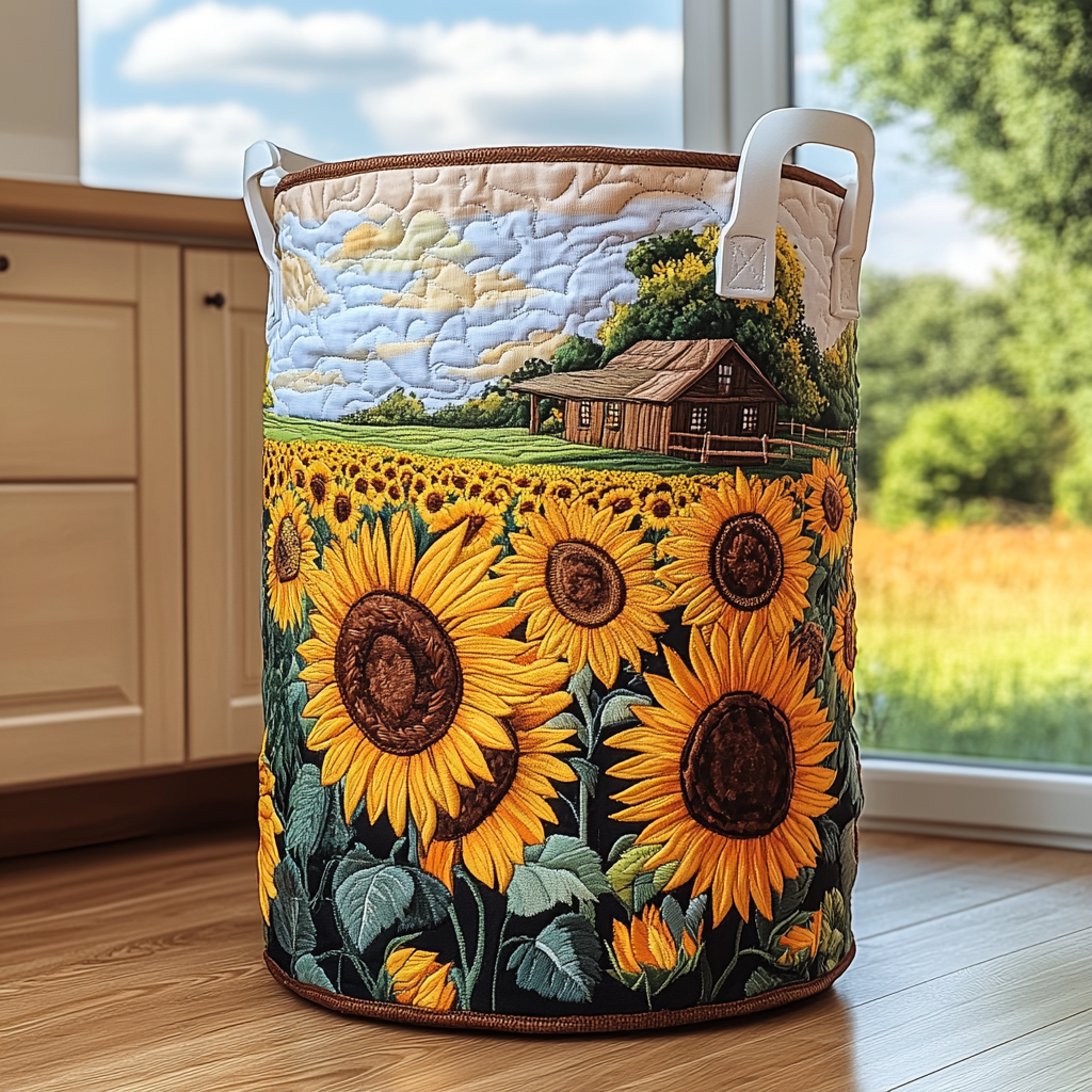 Sunflower Bliss Quilted Laundry Basket Father's Day Merch Gift