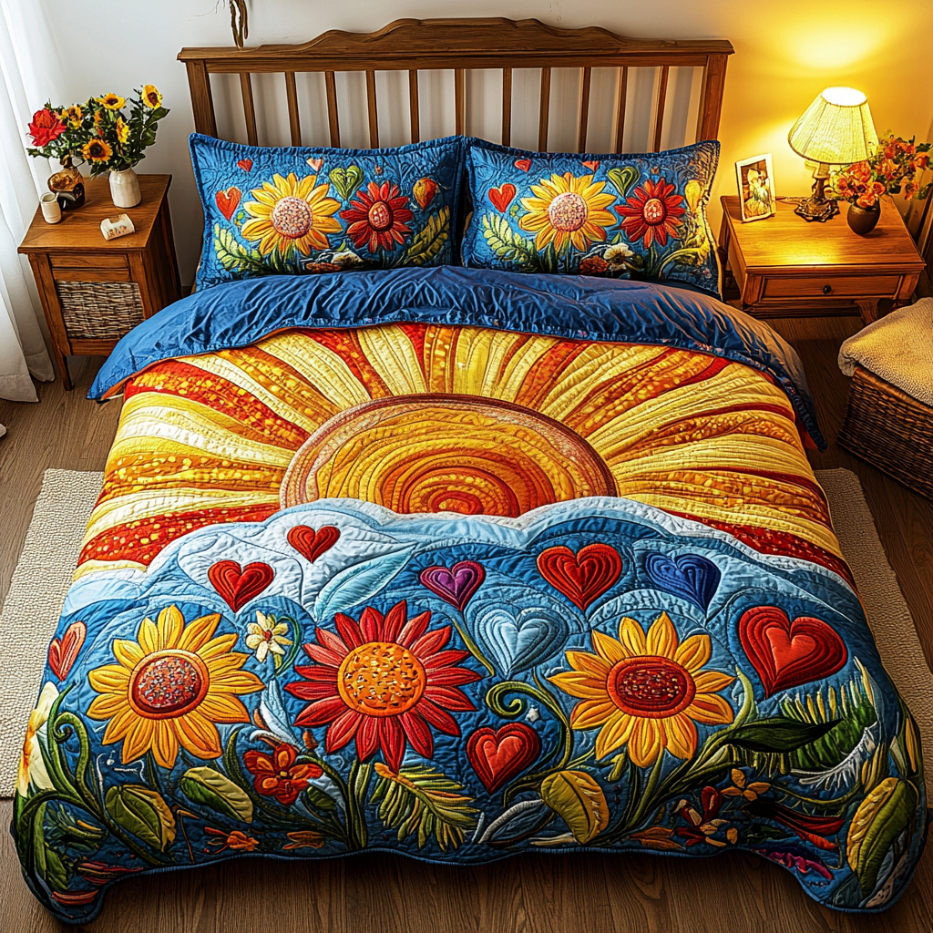 Sunflower Bloom Quilted Bedding Set Bed Decor Ideas Sunflower Gift Items