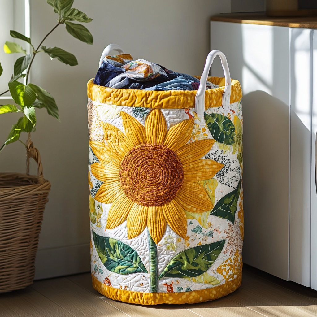 Sunflower Bloom Quilted Laundry Basket Merch For Family Time