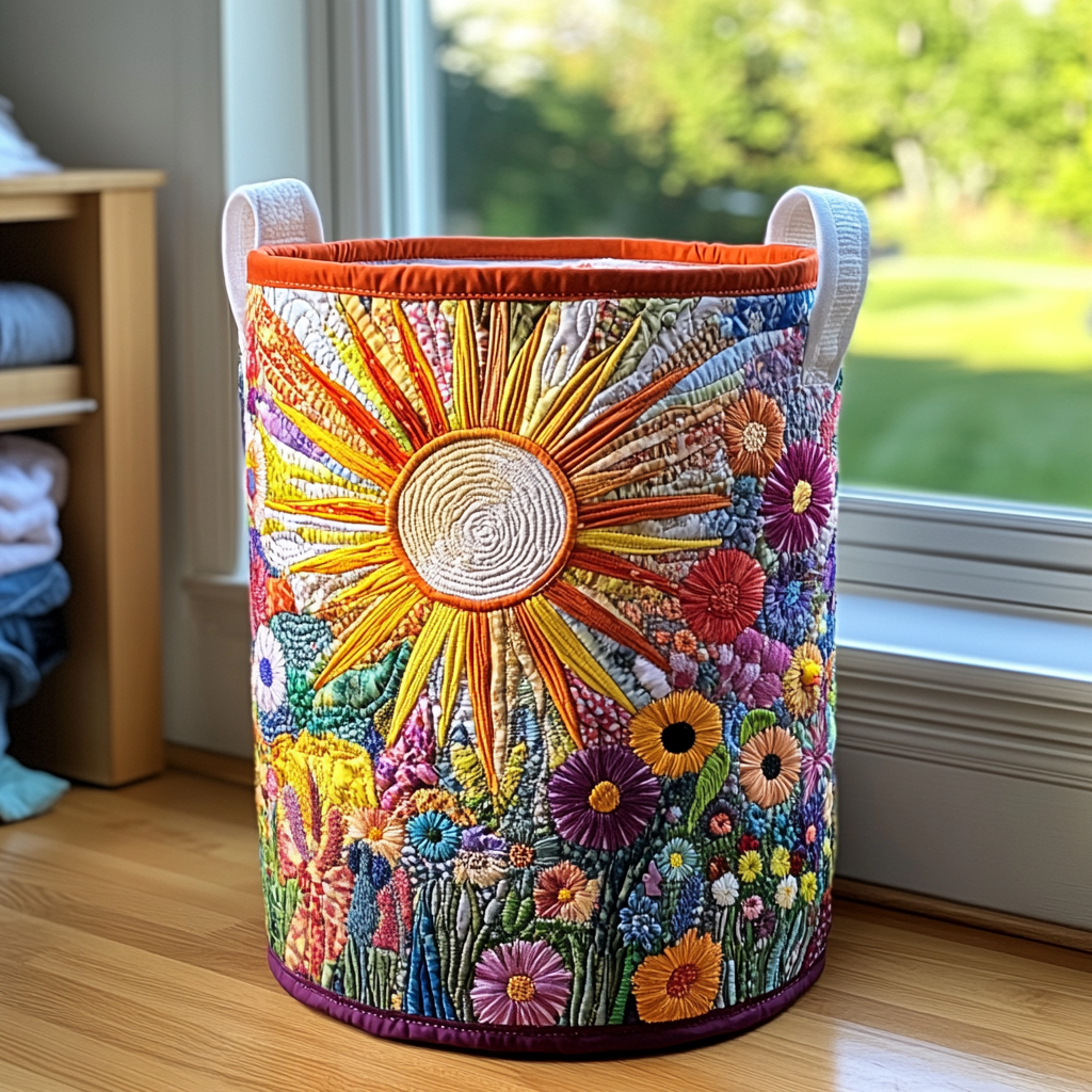 Sunflower Bloom Quilted Laundry Basket Unique Gift For Laundry Lovers