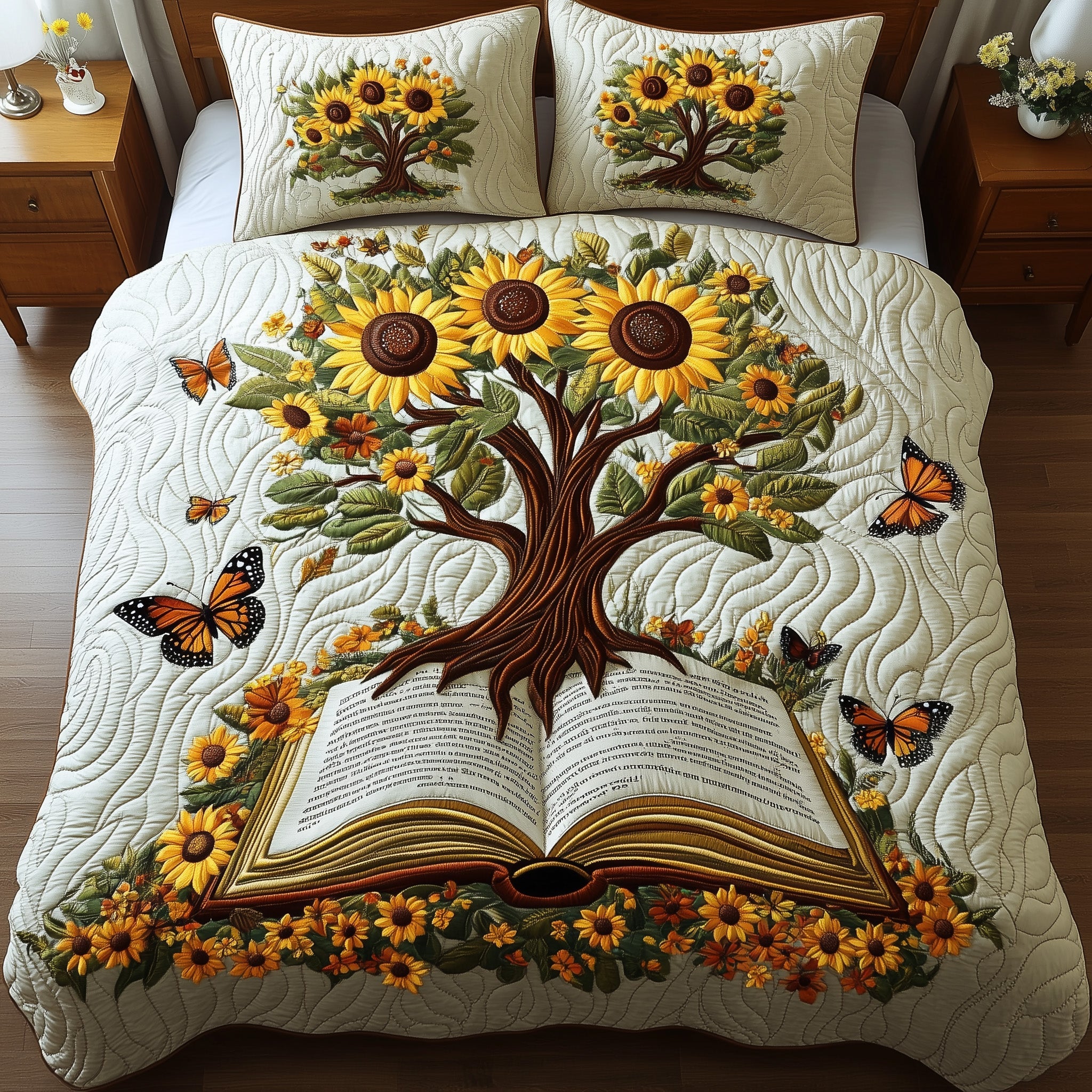 Sunflower Book Quilted Bedding Set Sunflowers Reads Book Floral Themed Bedding Gifts