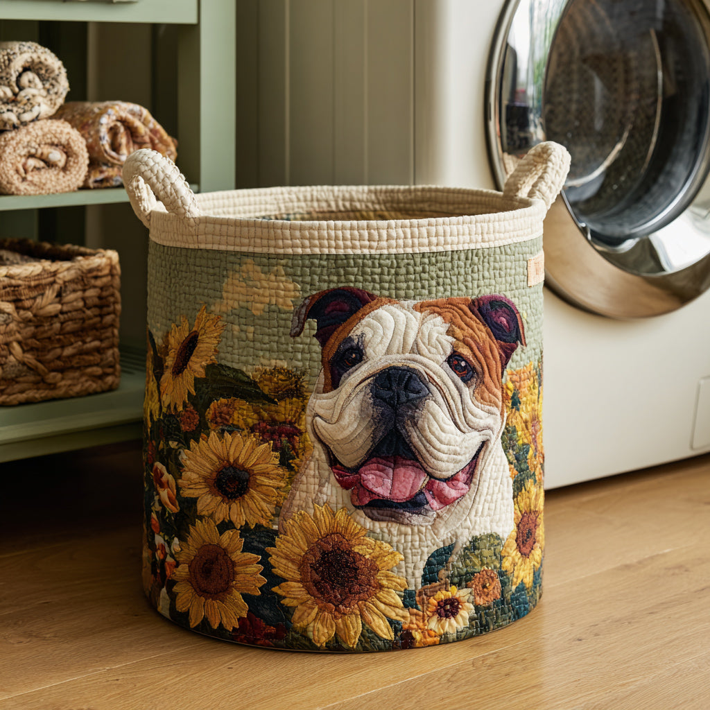 Sunflower Bulldog Quilted Laundry Basket Merch For Dad